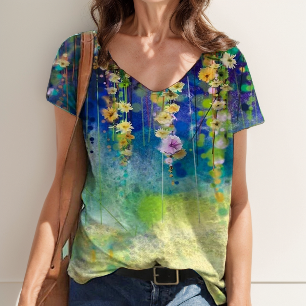 Camisa Florida Leandra Azul / P