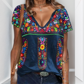 Camisa Feminina Esmeralda Azul - Gola V / P Feminina
