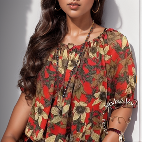 Camisa Floral Carolina Vermelha / M