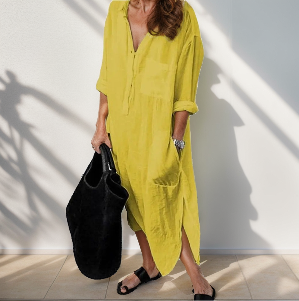 Vestido De Linho Village Amarelo / M 18