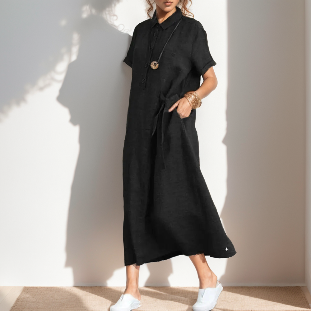 Vestido Vintage De Linho Cornelia Preto / P Feminino