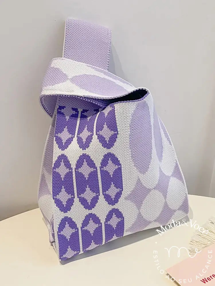 Bolsa De Tecido Rômbico Em Cor Contrastante Roxo