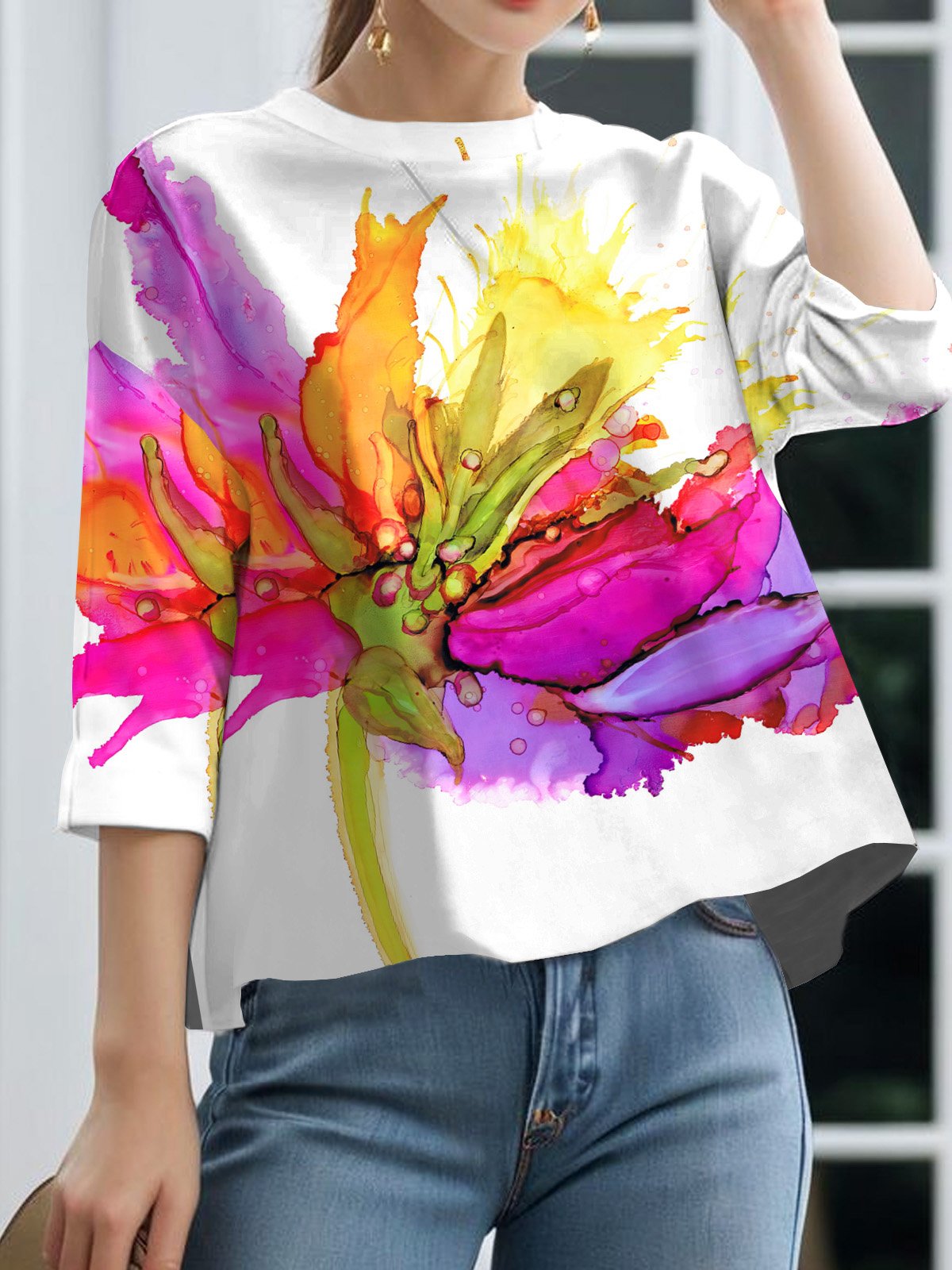 Camisa Casual De Gola Redonda Em Jersey P