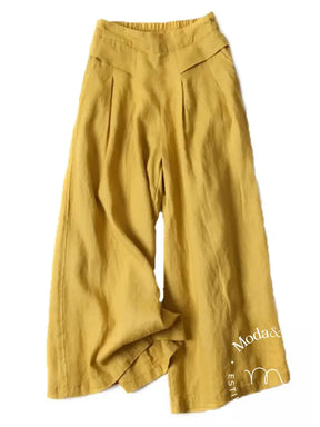 Calças Largas De Algodão Rami Plus Size Soltas E Perna Larga Amarelo / M