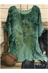 Blusa Casual Verde Com Decote Redondo E Estampa Floral De Manga Curta G