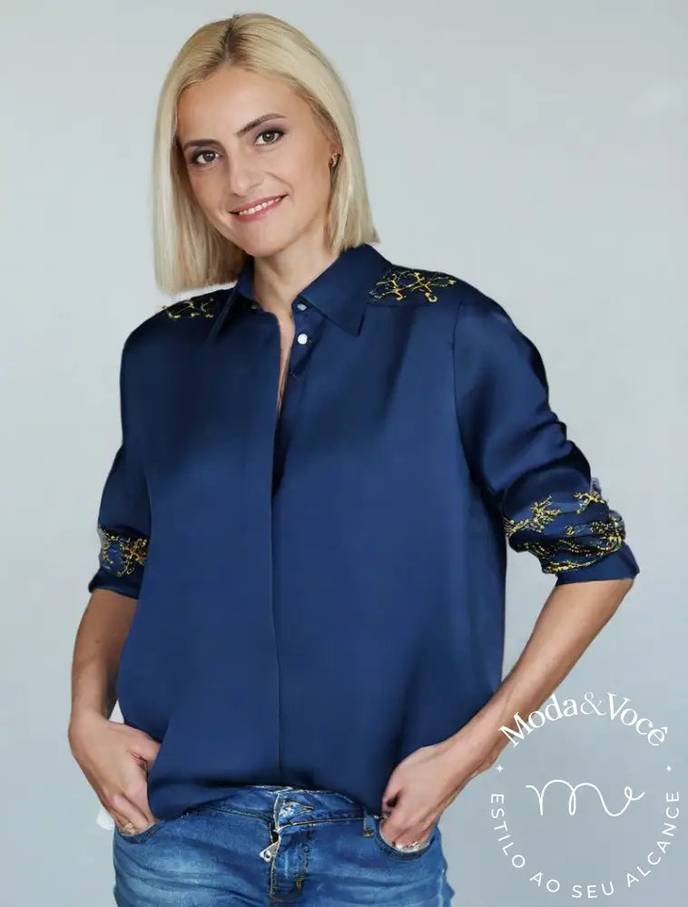 Camisa Com Renda E Bordado Uyara