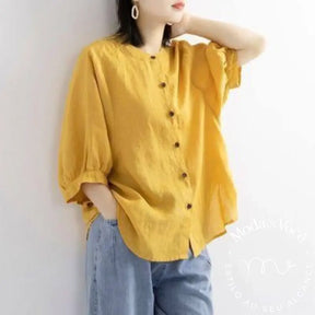 Puff Sleeve Summer Linen Shirts Women Loose Vintage Tops Blouse Casual Big Size Women’s Clothing