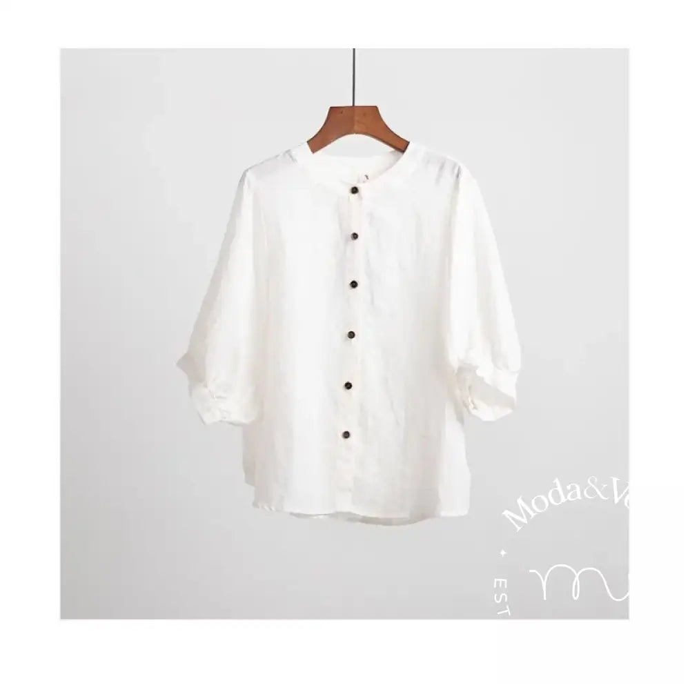 Puff Sleeve Summer Linen Shirts Women Loose Vintage Tops Blouse Casual Big Size Women’s Clothing