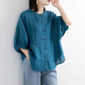 Puff Sleeve Summer Linen Shirts Women Loose Vintage Tops Blouse Casual Big Size Women’s Clothing