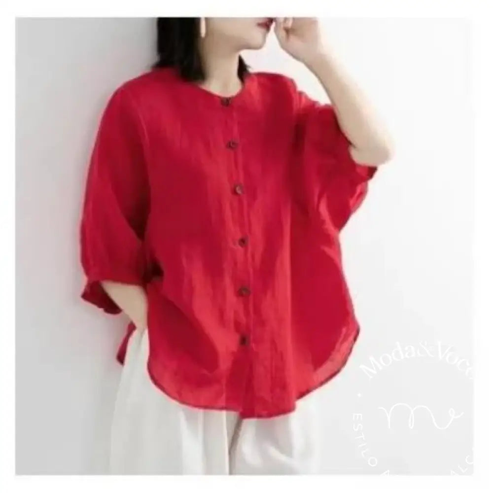 Puff Sleeve Summer Linen Shirts Women Loose Vintage Tops Blouse Casual Big Size Women’s Clothing