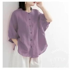 Puff Sleeve Summer Linen Shirts Women Loose Vintage Tops Blouse Casual Big Size Women’s Clothing