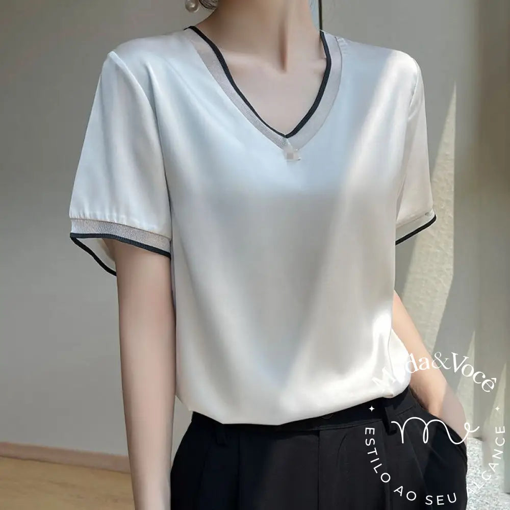 Camisa De Seda Deise Bege - Gola V / M