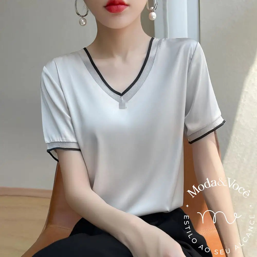Camisa De Seda Deise Branca - Gola V / M