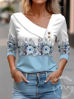 T Shirt For Women Fashion Long Sleeve Top White Floral Print Shirts And Blouses Autumn Winter