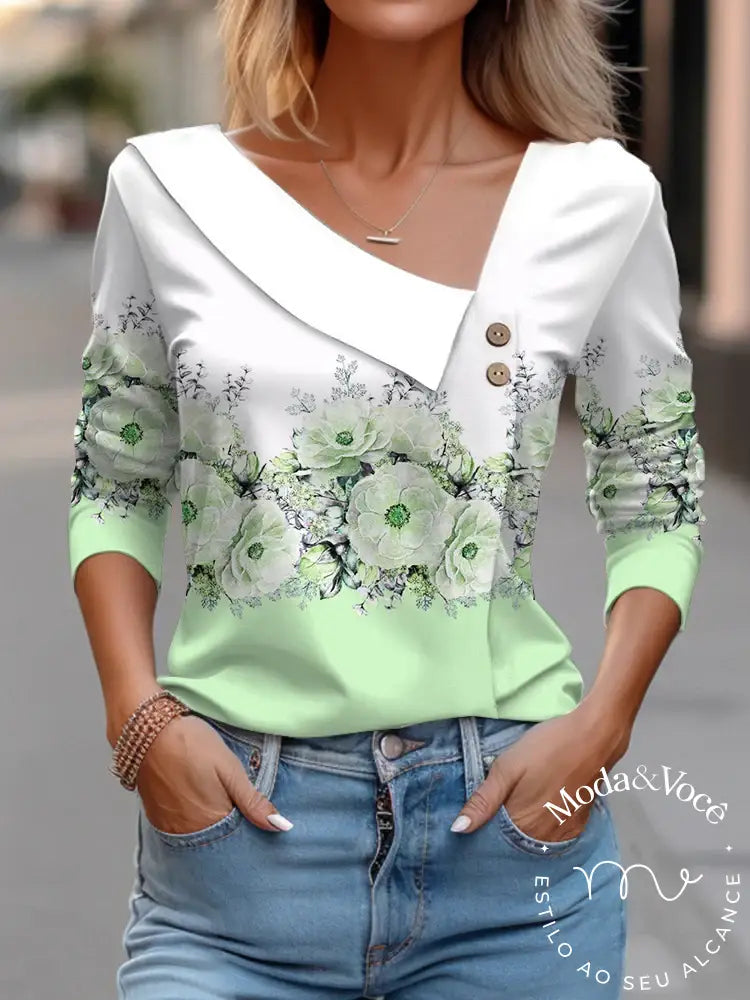 T Shirt For Women Fashion Long Sleeve Top White Floral Print Shirts And Blouses Autumn Winter