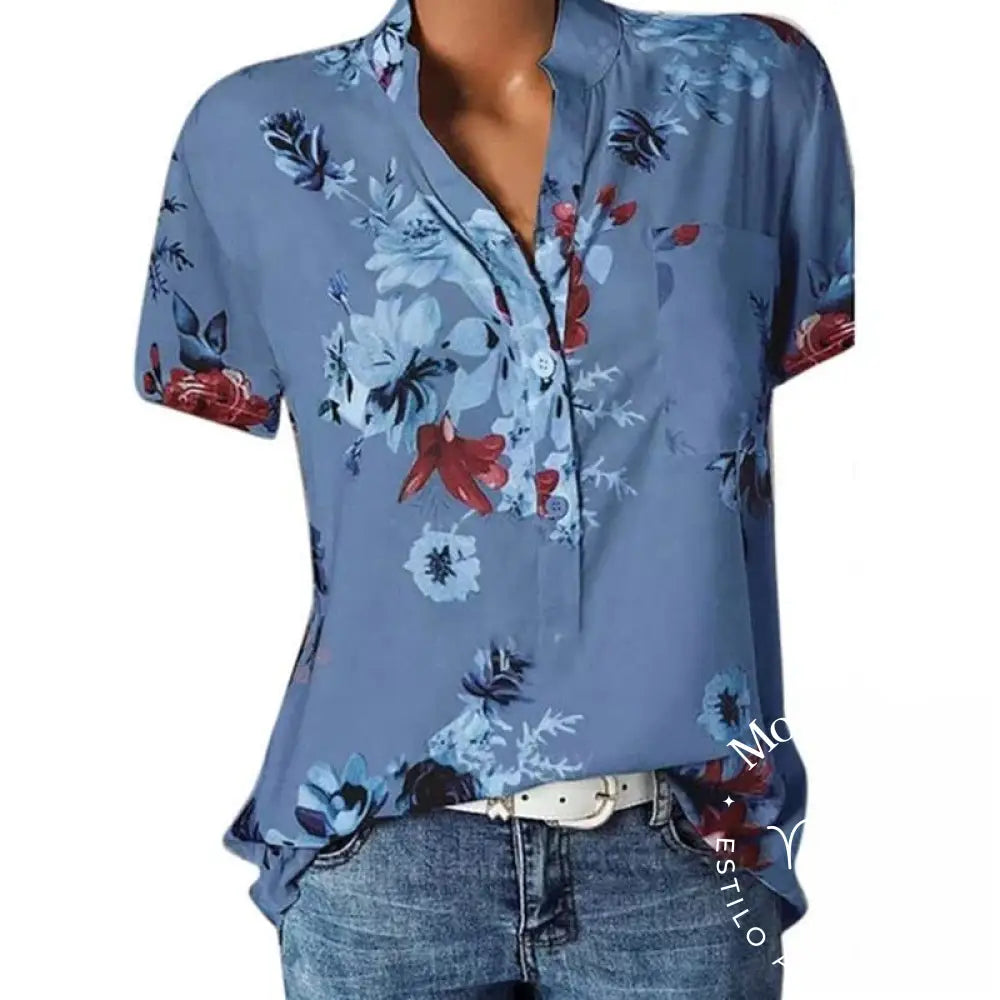 Camisa Floral Adriane Luiza Azul / P Camisa 04