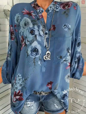 Camisa Floral Adriane Luiza Azul / P Camisa 04