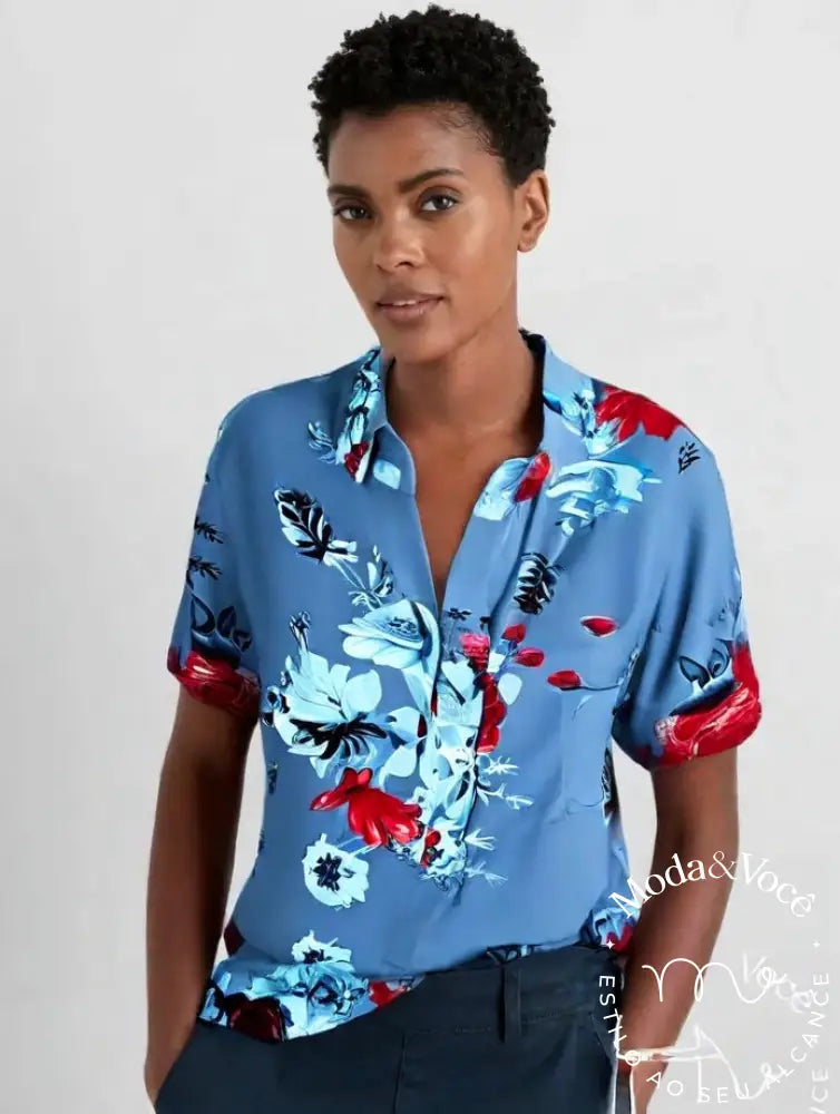 Camisa Floral Adriane Luiza Azul / P Camisa 04