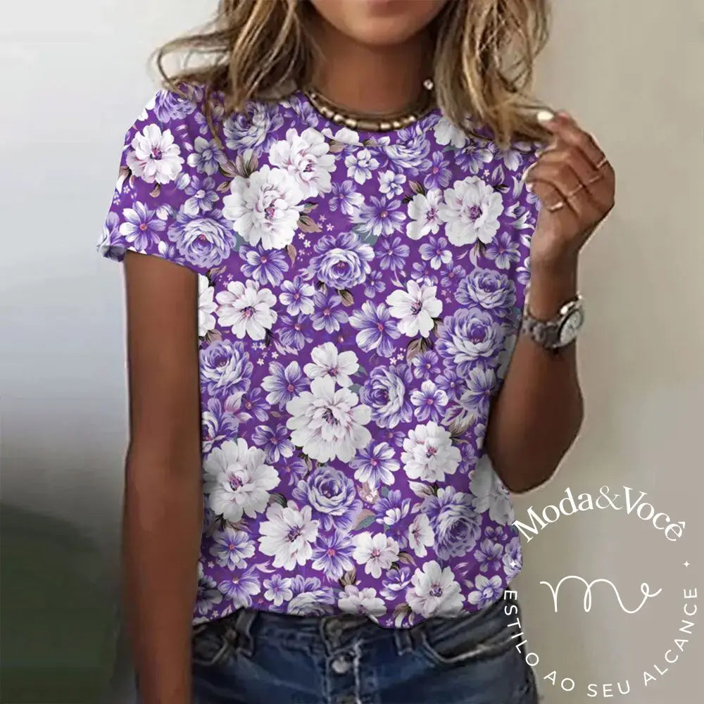 Camisa Florida Anelise Roxa / Pp