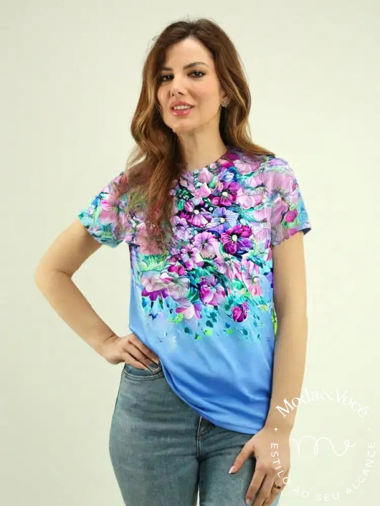 Camisa Florida Aurora Azul / Pp