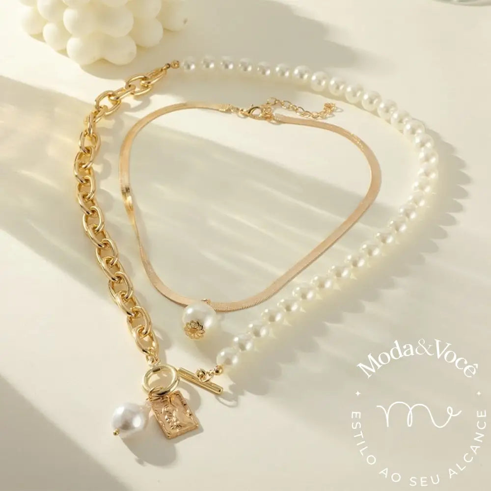 Colar De Ouro Com Pérolas Barroca