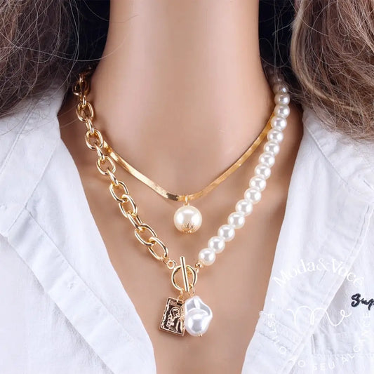 Colar De Ouro Com Pérolas Barroca
