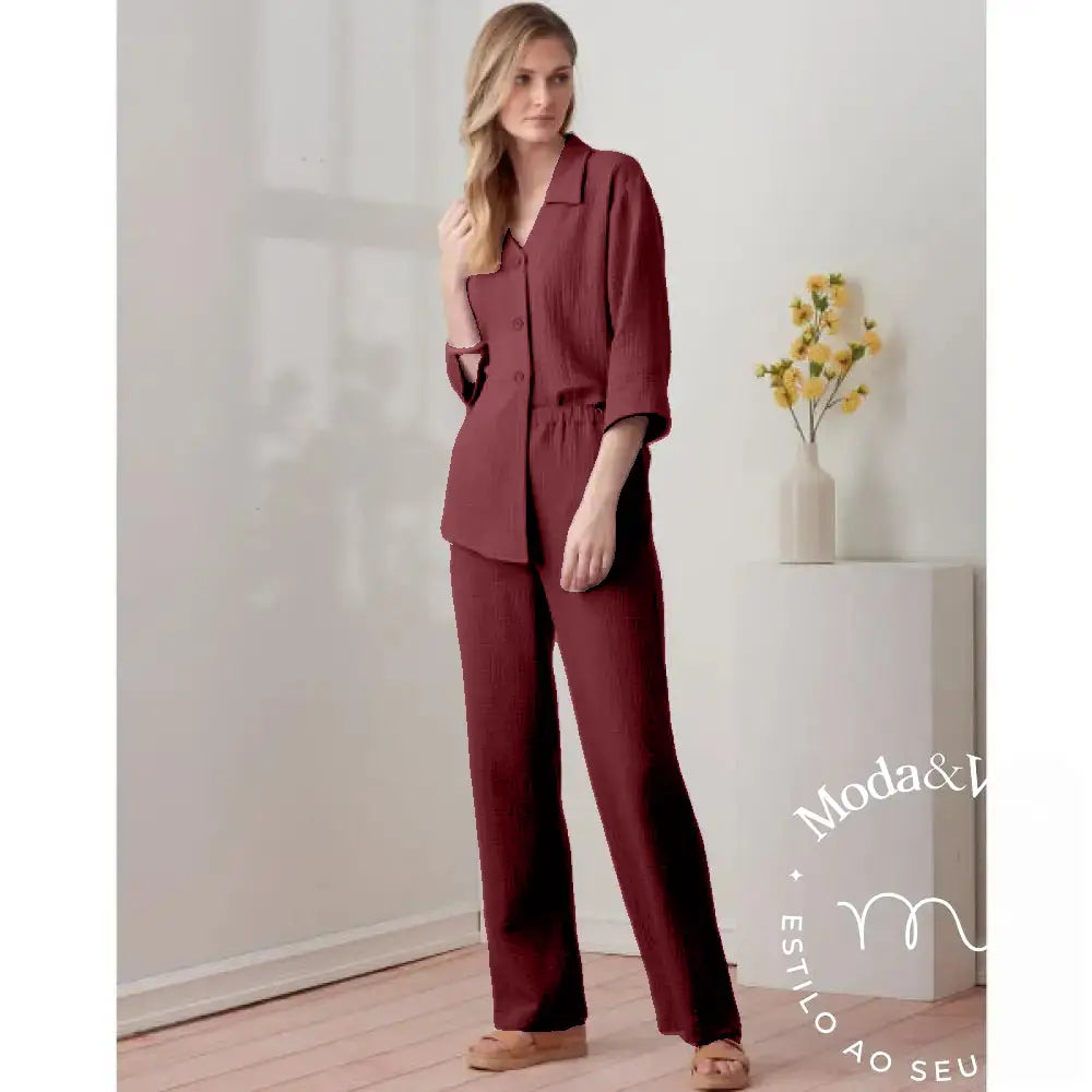 Conjunto De Linho Alexia Vinho / P