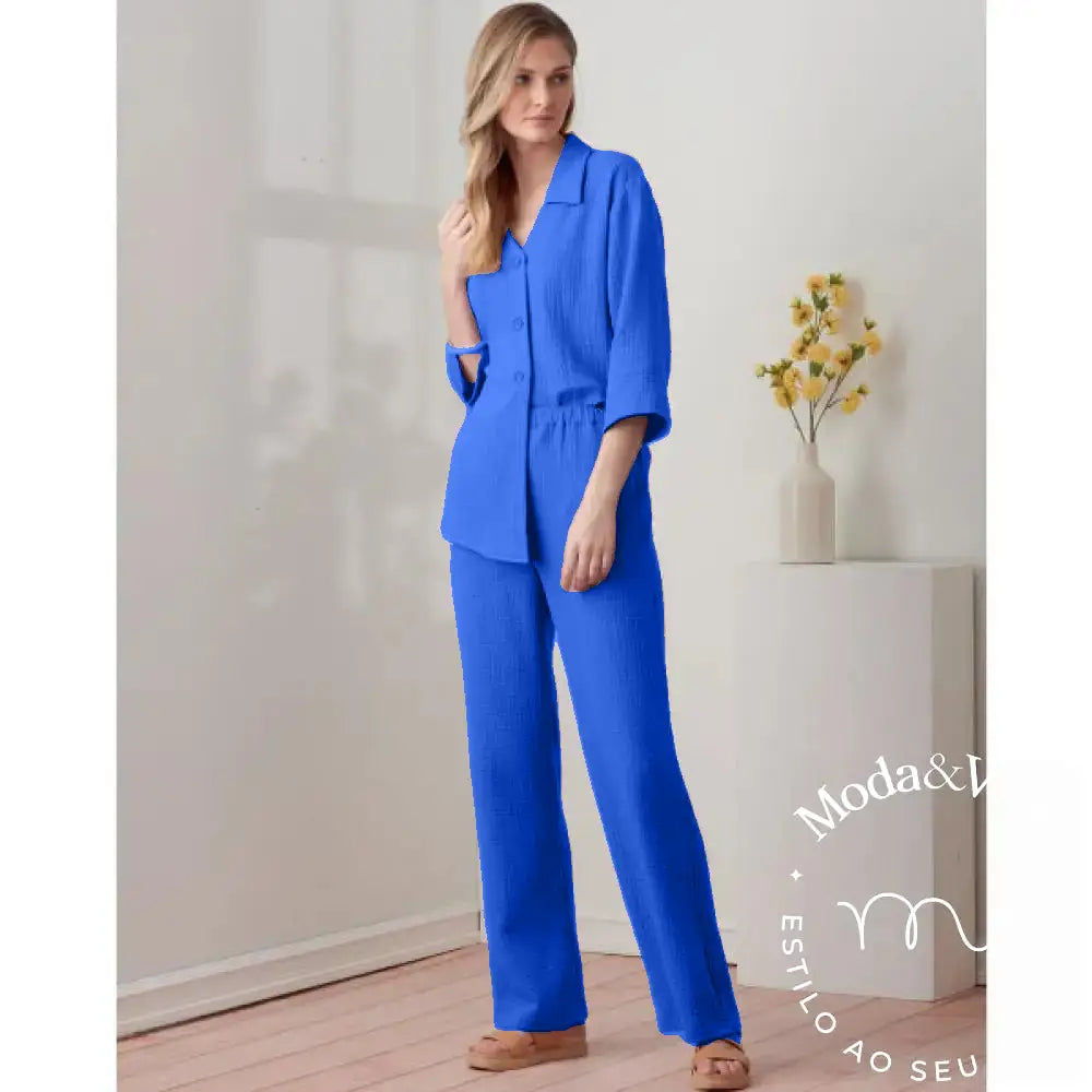 Conjunto De Linho Alexia Azul Bic / P