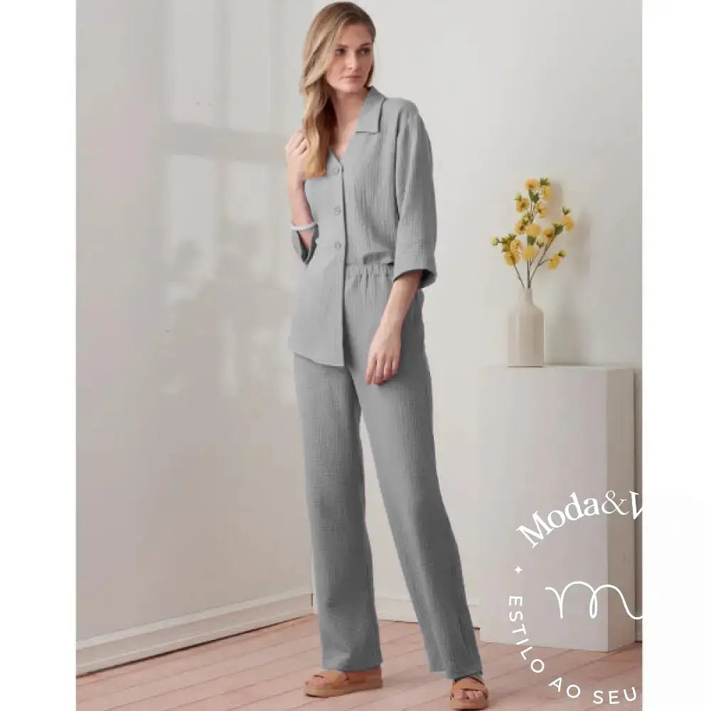 Conjunto De Linho Alexia Cinza / P