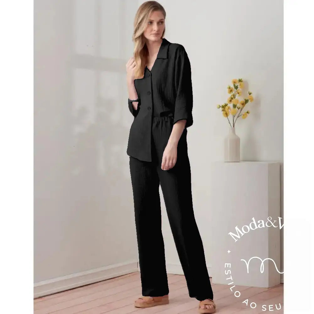Conjunto De Linho Alexia Preto / P