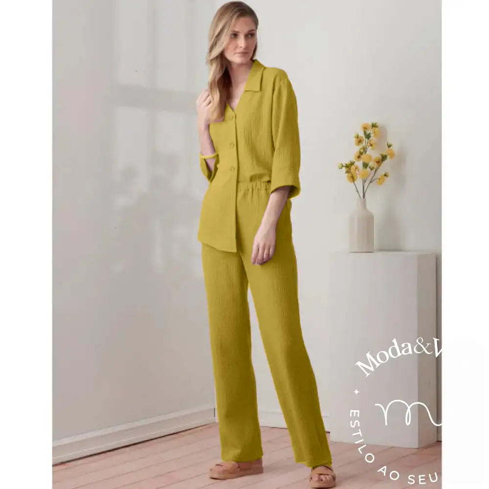 Conjunto De Linho Alexia Amarelo / P
