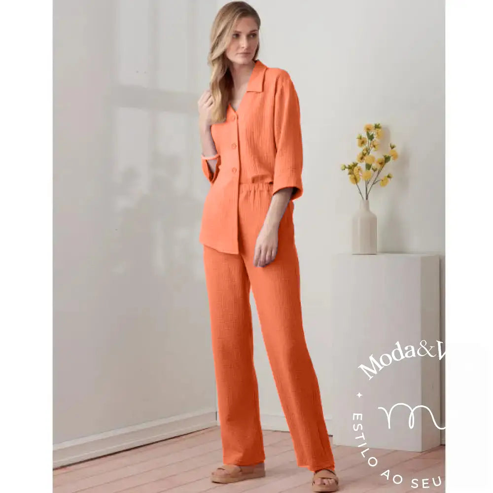 Conjunto De Linho Alexia Laranja / P