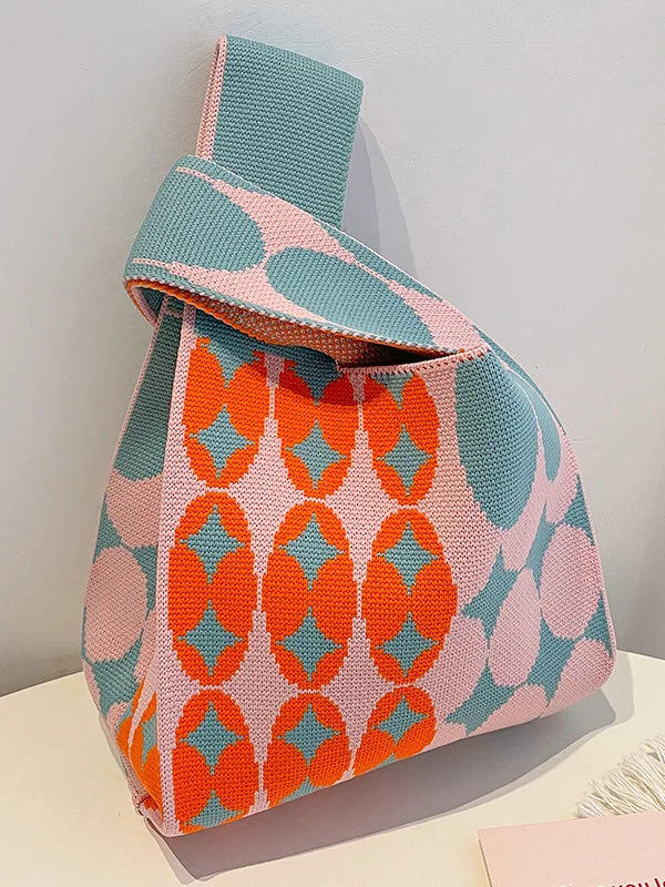 Bolsa De Tecido Rômbico Em Cor Contrastante Laranja