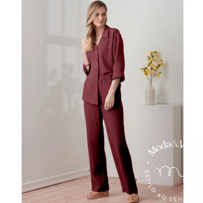 Conjunto De Linho Alexia Vinho / P