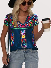 Camisa Esmeralda Azul - Gola V / P Feminina