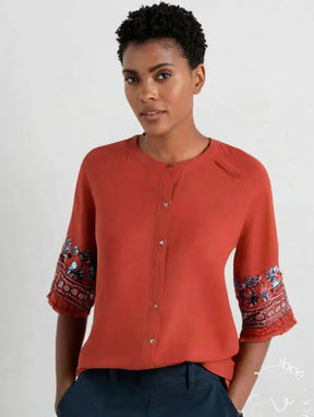 Camisa De Linho E Com Bordado Elisa Vermelha / M