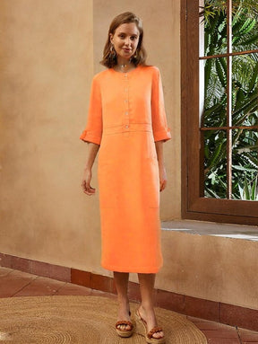 Vestido De Linho Budapeste Laranja / P