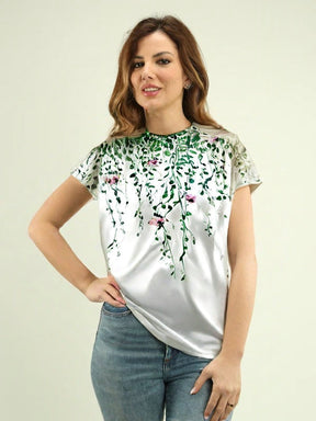 Camisa Florida Aurora Verde E Branca / Pp