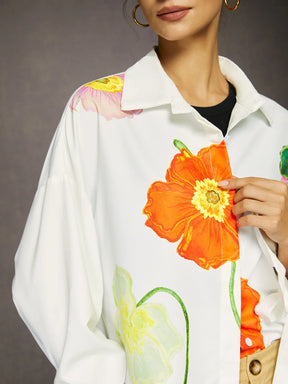 Blusa Solta Floral Com Gola De Camisa Urbana