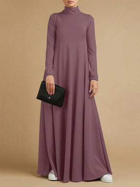Vestido Maxi Casual Solto 4 Cores Com Gola Alta E Mangas Compridas Rosa / P