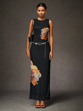 Vestido Longo Floral Básico De Alta Elasticidade