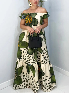 Vestido Longo Solto Com Ombros Descobertos E Estampa Floral Para Férias