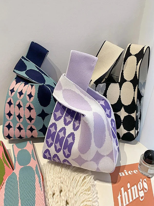 Bolsa De Tecido Rômbico Em Cor Contrastante