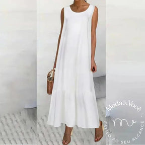 Cotton Linen Pullover Long Dress For Women 2023 Summer Pure Color Casual Sleeveless Shirt Female