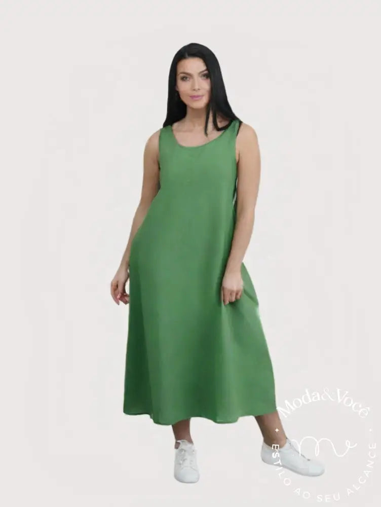 Vestido De Linho Braga Verde / P Ve01