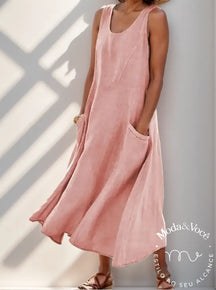 Vestido De Linho Elis Rosa / P Vestido 07