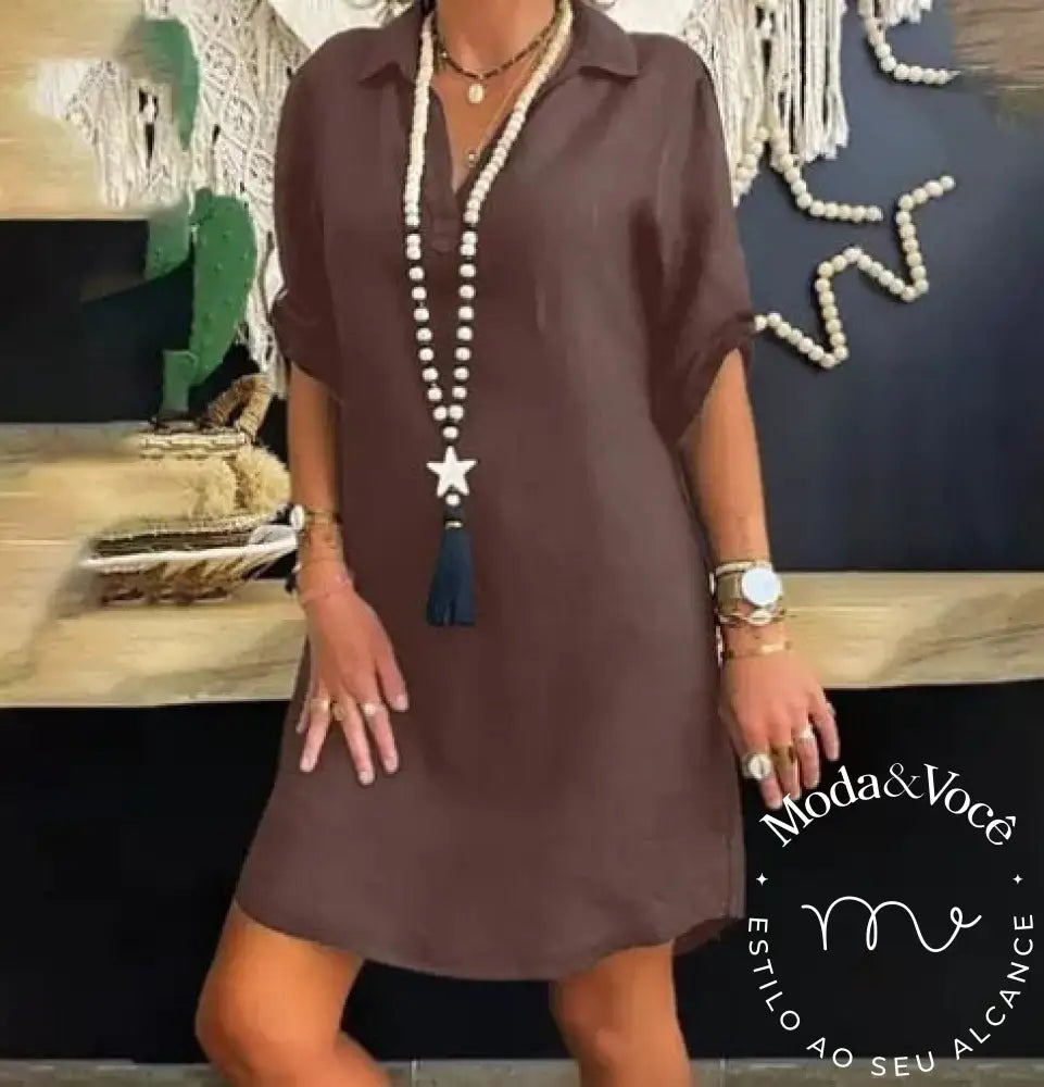 Cotton Linen Ol Blouse Dress Vintage Casual Turn Down Collar Short Sleeve Loose Solid Mini Dresses