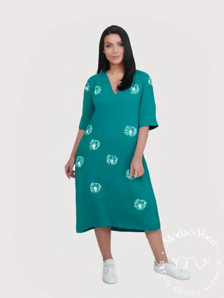 Vestido De Linho Marcela Verde / M Vestuário Feminino