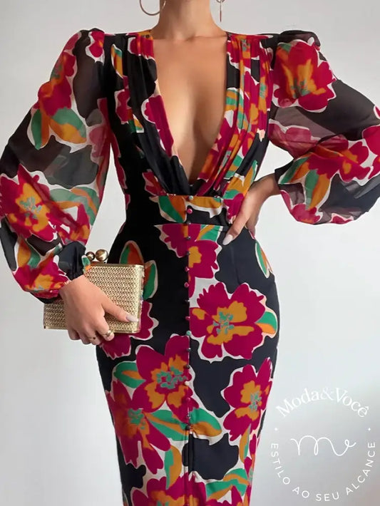Vestido Elegante Com Decote Em V Para Convidados De Casamento P