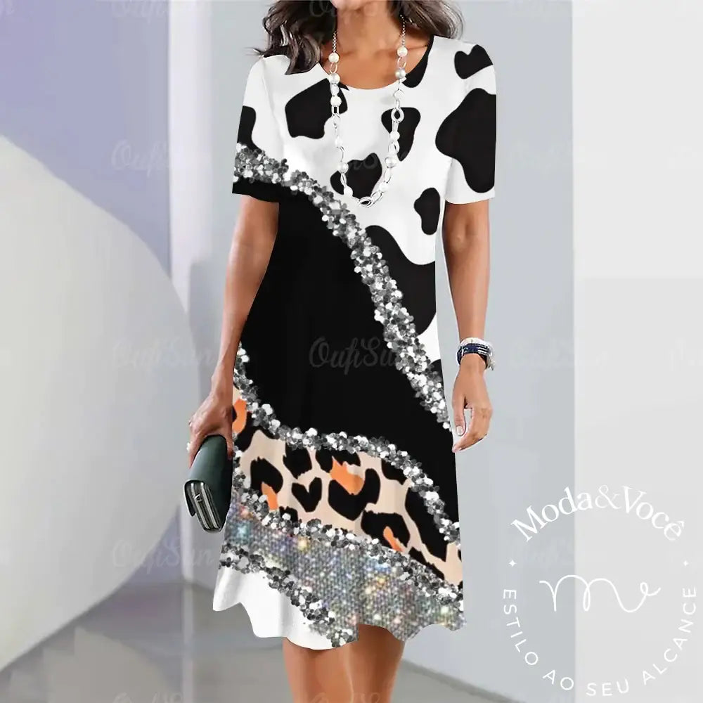 Summer Dresses For Women Fashion Colorblock Print Top Holiday Casual Short Sleeve Harajuku Floral